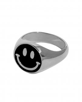 Кольцо-печатка SMILE с черной эмалью